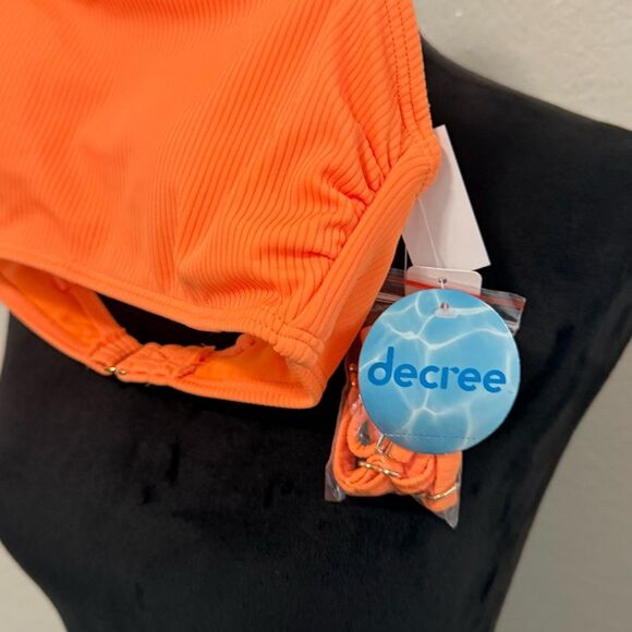 Decree Neon Orange Textured Bikini Set - Strapless Top & Cheeky Bottoms, XS, NWT - Picture 10 of 13